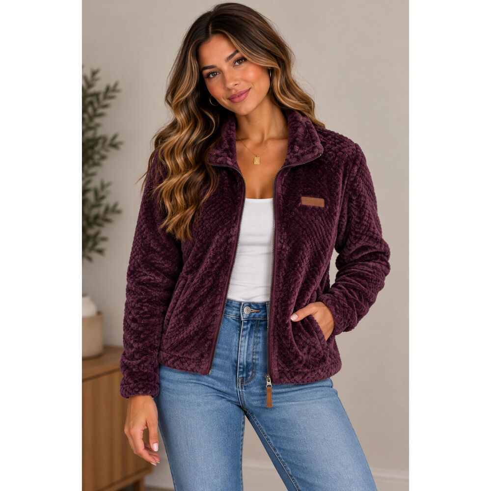 Columbia Women’s Purple Fleece Jacket Plush Sherpa Full Zip Size M